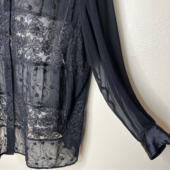 Lane Bryant Designs Collection Black Beaded Lace Button Front Shirt Women 14 16 - Picture 4 of 15